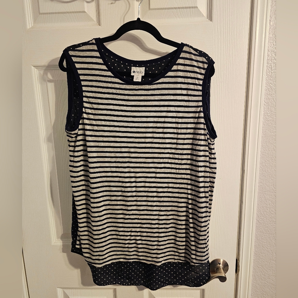 STYLUS Navy And Gray Striped Tank Top